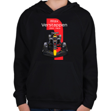 PRINTFASHION Max Verstappen 1 autóversenyző - fehér felirat - Gyerek kapucnis pulóver - Fekete