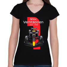 PRINTFASHION Max Verstappen 1 autóversenyző - fehér felirat - Női V-nyakú póló - Fekete női póló