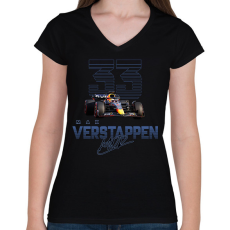 PRINTFASHION Max Verstappen - Női V-nyakú póló - Fekete