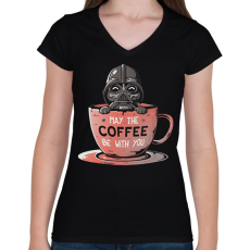 PRINTFASHION May the coffee be with you - Női V-nyakú póló - Fekete