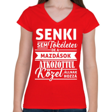 PRINTFASHION mazda fehér - Női V-nyakú póló - Piros női póló