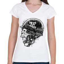 PRINTFASHION Meat is murder - Női V-nyakú póló - Fehér női póló