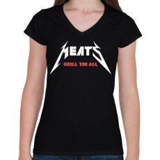 PRINTFASHION Meats - Női V-nyakú póló - Fekete