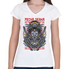 PRINTFASHION Mecha Geisha - Női V-nyakú póló - Fehér