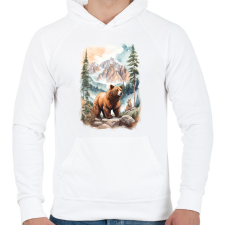 PRINTFASHION Medve az erdőben - Férfi kapucnis pulóver - Fehér férfi pulóver, kardigán