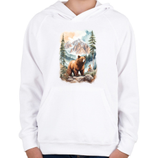 PRINTFASHION Medve az erdőben - Gyerek kapucnis pulóver - Fehér