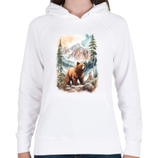 PRINTFASHION Medve az erdőben - Női kapucnis pulóver - Fehér női pulóver, kardigán