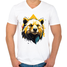PRINTFASHION Medve - Férfi V-nyakú póló - Fehér férfi póló