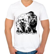PRINTFASHION Medve hegy - Férfi V-nyakú póló - Fehér férfi póló