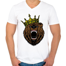 PRINTFASHION Medve king - Férfi V-nyakú póló - Fehér