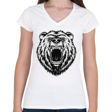 PRINTFASHION Medve  - Női V-nyakú póló - Fehér