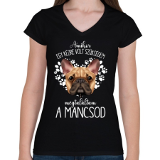 PRINTFASHION Megtaláltam a mancsod - French Bulldog - Női V-nyakú póló - Fekete női póló