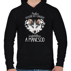 PRINTFASHION Megtaláltam a mancsod - Husky - Férfi kapucnis pulóver - Fekete