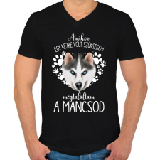 PRINTFASHION Megtaláltam a mancsod - Husky - Férfi V-nyakú póló - Fekete férfi póló