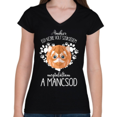 PRINTFASHION Megtaláltam a mancsod - Macska - Női V-nyakú póló - Fekete