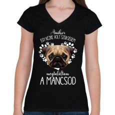 PRINTFASHION Megtaláltam a mancsod - Mopsz - Női V-nyakú póló - Fekete