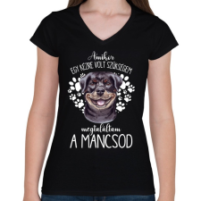 PRINTFASHION Megtaláltam a mancsod - Rottweiler - Női V-nyakú póló - Fekete női póló