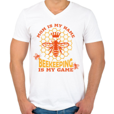 PRINTFASHION Méhész anya - Férfi V-nyakú póló - Fehér férfi pulóver, kardigán