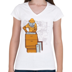 PRINTFASHION Méhész - Női V-nyakú póló - Fehér