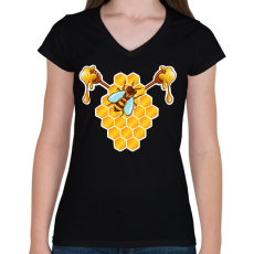 PRINTFASHION Méhész  - Női V-nyakú póló - Fekete