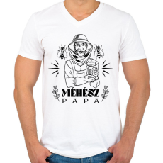 PRINTFASHION Méhész papa - Férfi V-nyakú póló - Fehér