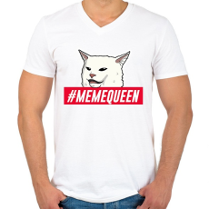 PRINTFASHION Meme Queen - Férfi V-nyakú póló - Fehér
