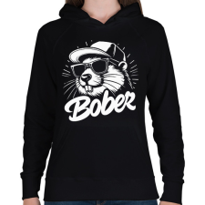 PRINTFASHION Menő Bober - Női kapucnis pulóver - Fekete női pulóver, kardigán