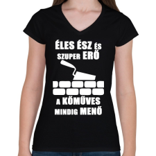 PRINTFASHION menő kőműves - Női V-nyakú póló - Fekete női póló