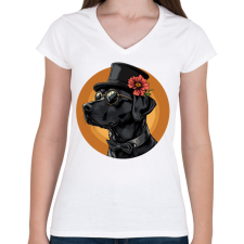 PRINTFASHION Menő Labrador - Női V-nyakú póló - Fehér női póló