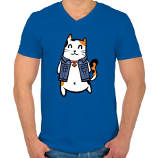 PRINTFASHION Menő macska - Férfi V-nyakú póló - Királykék