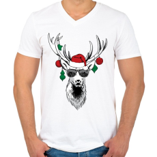 PRINTFASHION Menő szarvas - Férfi V-nyakú póló - Fehér