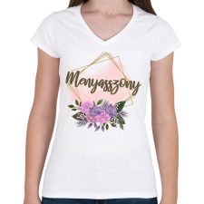 PRINTFASHION Menyasszony (arany keretes) - Női V-nyakú póló - Fehér női póló