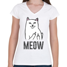 PRINTFASHION Meow - Női V-nyakú póló - Fehér