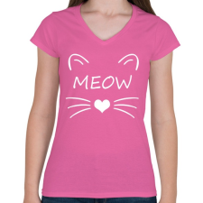 PRINTFASHION MEOW - Női V-nyakú póló - Rózsaszín női póló