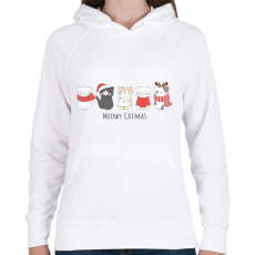 PRINTFASHION Meowy Catmas - Cicák - Női kapucnis pulóver - Fehér