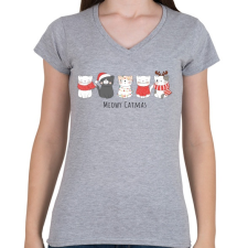 PRINTFASHION Meowy Catmas - Cicák - Női V-nyakú póló - Sport szürke női póló
