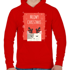 PRINTFASHION MEOWY CHRISTMAS - Férfi kapucnis pulóver - Piros férfi pulóver, kardigán