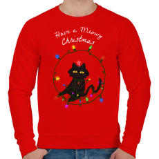 PRINTFASHION MEOWY CHRISTMAS - Férfi pulóver - Piros