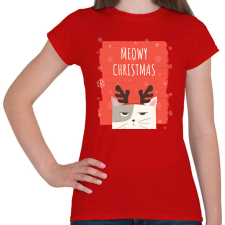 PRINTFASHION MEOWY CHRISTMAS - Női póló - Piros női póló