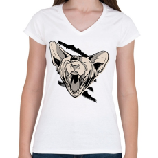 PRINTFASHION Mérges macska - Női V-nyakú póló - Fehér