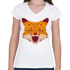 PRINTFASHION Mérges róka - Női V-nyakú póló - Fehér női póló