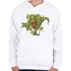 PRINTFASHION Mérges T-rex - Gyerek kapucnis pulóver - Fehér