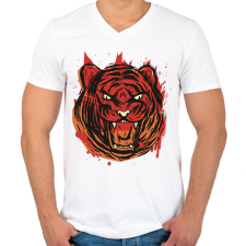 PRINTFASHION Mérges tigris - Férfi V-nyakú póló - Fehér férfi póló