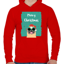 PRINTFASHION MERRY CHRISTMAS MOPSZ - Férfi kapucnis pulóver - Piros férfi pulóver, kardigán