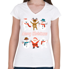 PRINTFASHION Merry Christmas  - Női V-nyakú póló - Fehér