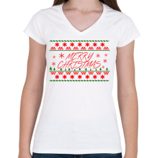 PRINTFASHION Merry christmas - Női V-nyakú póló - Fehér