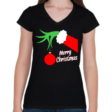 PRINTFASHION Merry Christmas - Női V-nyakú póló - Fekete női póló