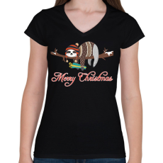 PRINTFASHION Merry Christmas  - Női V-nyakú póló - Fekete