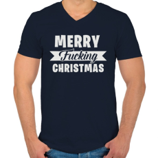 PRINTFASHION Merry Fcking Christmas 2 - Férfi V-nyakú póló - Sötétkék