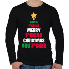 PRINTFASHION Merry Fcking Christmas Tree - Férfi hosszú ujjú póló - Fekete